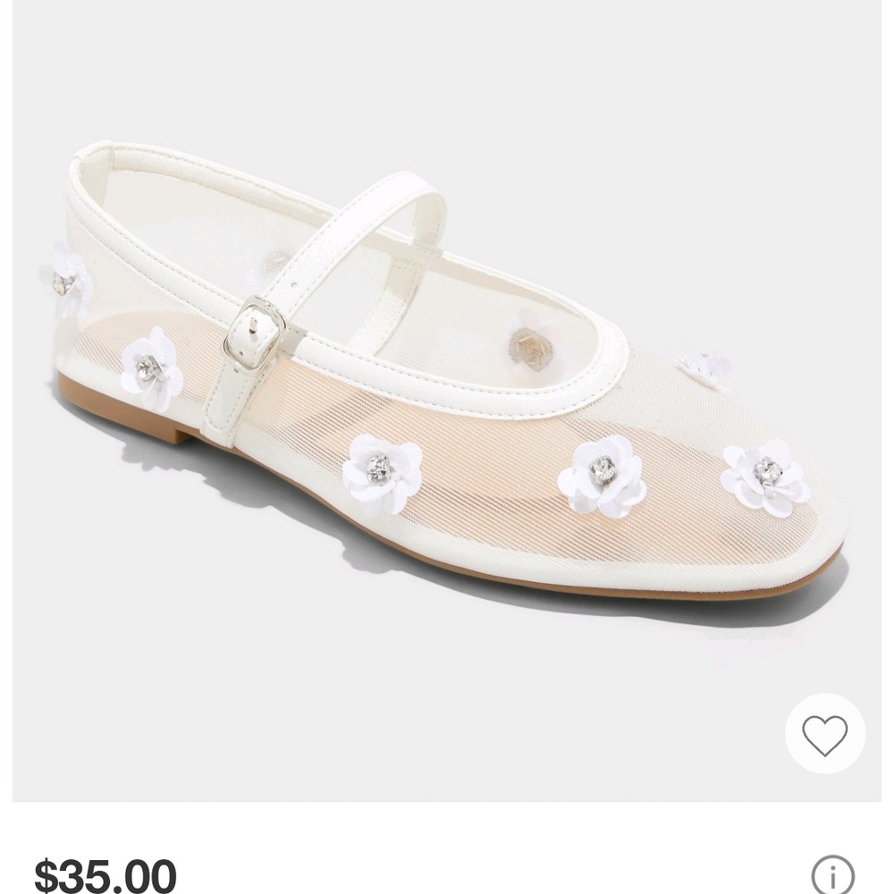 A New Day Everly - White Mary Jane Flats with Sequins Floral Details